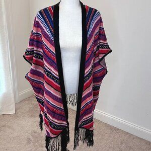 3X Southwest Fringe Cardigan Wrap Womens Boho Knit Open Front Shawl Cape Tribal